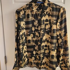 J. McLaughlinBlack & Gold Print Silk/Viscose Blouse Size S